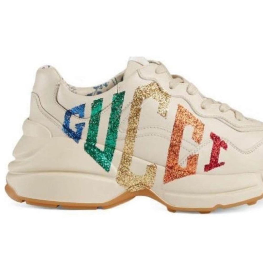 Gucci Cream Sneakers with Glitter Logo